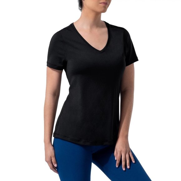 Athletic Works Womens V Neck T Shirt AW2009380 Short Sleeve Black Size Medium - Picture 1 of 8